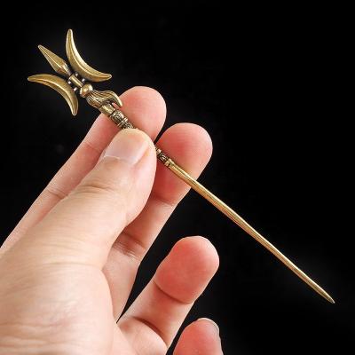 China Portable Retro Passage Deluxe Brass Needle Smoking Dredge Drilled Spiral Vent Needle Creative Cigar Carving Tool for sale