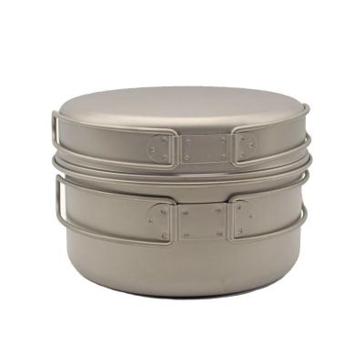 China Camping Lightweight Outdoor Cookware Peak Castle Titanium 1000ml Portable Pot with 400ml Mini Saucepan with Folding Handle 2 in 1 Set for sale