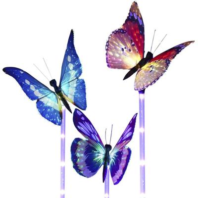 China Garden Colorful Color Changing Mini Garden Solar Energy Fiber Optic Operated Decorative Led Butterfly Lights for sale