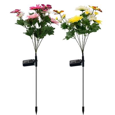 China Solar Cheap Garden Lamp Modern Led Chrysanthemum Led Light Waterproof Solar IP65 Garden Decorative Flower Lights With Butterfly for sale