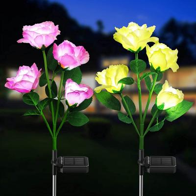 China Outdoor Led Garden Stake Lawn Night Lights Decorative Rose Flowers Garden Decoration Solar Flower Light for sale