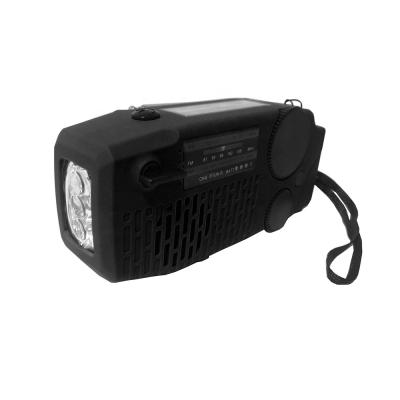 China High Quality Eco-friendly Black Emergency Crank Radio 2000mAh am/fm Solar Time Portable Radio with Led Flashlight for sale