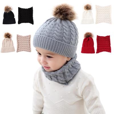 China Custom COMMON Logo Infant Toddler Baby Warm Knit Plain Skull Cap Pom Pom Twist Acrylic Hat Scarf Sets For Boys Girls Winter for sale