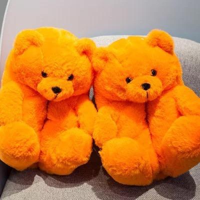 China Fashion Trend Drop Shipping 21 Colors Kids Fur Mommy and Me Slides Furry Bedroom Teddy Bear Slippers Fluffy Bear Shoes Plush Slippers for sale