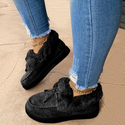 China Fashion Flat Loafers Ins Casual Bow Loafers Fur Flat Heels Shoes For Woman Winter for sale