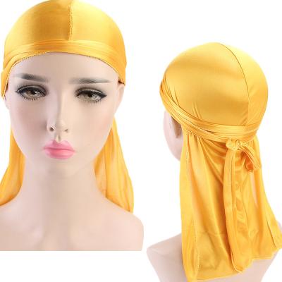 China Durag Multifunctional Unisex Silky Luxury Extra Long Tail And Tie Away 360 Waves Designer Custom Logo Muslim Bandana Solid Color Headwraps for sale