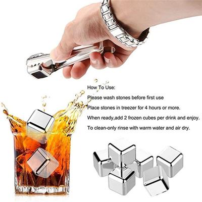 China Reusable Reusable Stainless Steel Ice Cube Cooling Stone With Ice Clip Beer Mini Bar Wine Cellar Whiskey Cooler Drink Cooling Cubes for sale