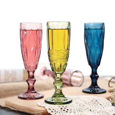 China European KOREAN Style Vintage Embossed Petal Glass Carved Glass Juice Glass , Red Wine Goblet for sale