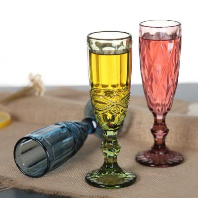 China European KOREAN Style Vintage Embossed Petal Glass Carved Glass Juice Glass , Red Wine Goblet for sale