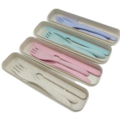 China Travel Sustainable Portable Biodegradable Wheat Straw Cutlery Set Of Three With Portable Bag for sale