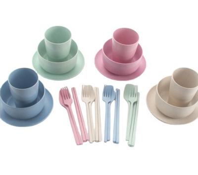 China Minimalist Eco-Friendly Straw Plastic Baby Feeding Cutlery Wheat BPA Free Kids Picnic Tableware Set Dinnerware Set for sale