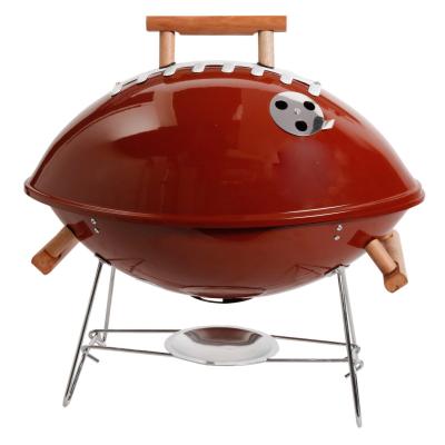 China Easily Assembled American Football Shape Charcoal BBQ Grill Stove With Wooden Handle For Outdoor Camping for sale