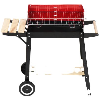 China Easily Assembled Portable 2 Wheel Trolley Charcoal BBQ Grill Shelf BBQ Grill Charcoal BBQ Grill Camping Use Outdoor Wooden Side BBQ for sale