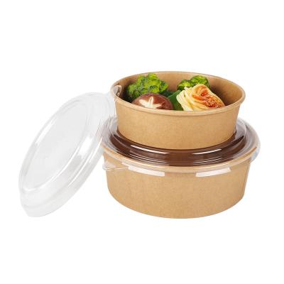 China Best Price Disposable Salad Stocked Brown Kraft Paper Bowl With Lid Lunch Box Disposable Compostable Paper Bowl for sale