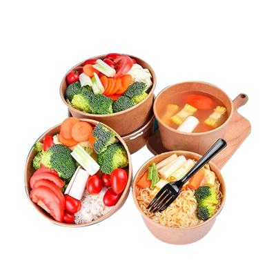 China Restaurant Stocked Take Out Disposable PLA Kraft Paper Salad Bowl With Paper Lid For Hot Food Container for sale