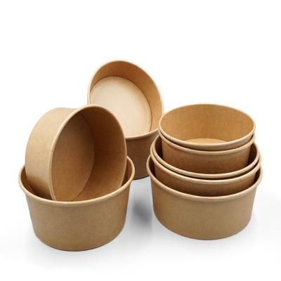 China Factory Stocked Custom Take Away Eco - Friendly Disposable Salad Bowl Kraft Bowl With Lid for sale