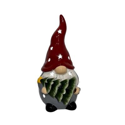 China Santa Claus LED Lighted Ceramic Santa with Holiday Tree Decoration for sale