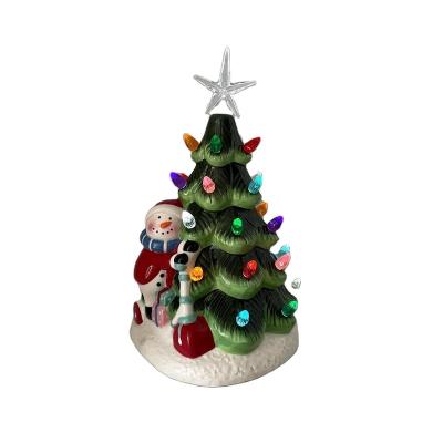 China Gnome LED Lighted Ceramic Christmas Tree With Snowman Decoration for sale