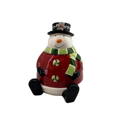 China 2022 Microwavable Decorative Christmas Snowman Ceramic Storage Jar for sale