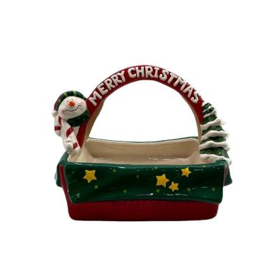 China Folding ceramic basket with snowman for holiday decoration for sale