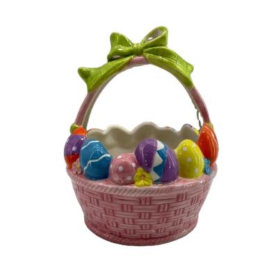 China Ceramic hand painted ceramic egg basket for Easter decoration for sale