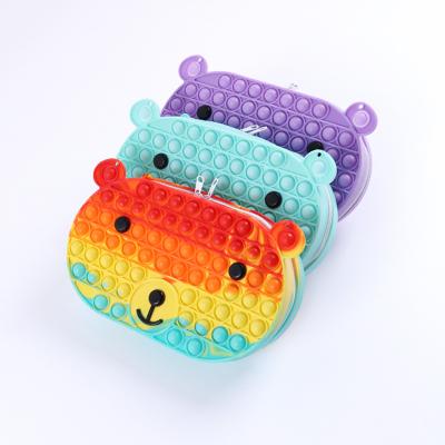 China Popular Fashional Gift Single Shoulder Bag Wallet Push Stir Toy Popper Bubble Silicone Bear Coin Purse For Student Children Girls for sale