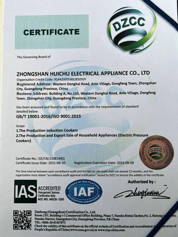 ISO9001 - Zhongshan Huichu Electrical Appliance Co., Ltd.