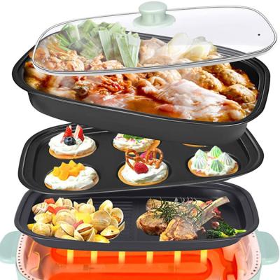 China Pan Multicooker Portable Smokeless Non-Stick Non-Stick Griddle Pan Multicooker Hotpot Grill Pan Multi Functional Hot Pot Korean Barbecue Multi Cook Grill for sale