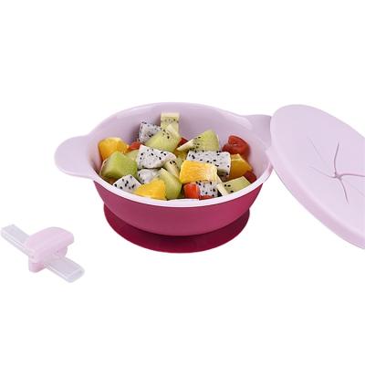 China Baby Feeding Eating Food Grade PP Soup Fruit Snack Training Bowl Set Cute Food Suplemnet Baby Suction Bowl With Petal Shape Cover for sale