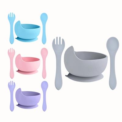 China Baby Feeding Eating Training BPA Free Silicone Baby Bowl Spoon Set Baby Bowl Suction Cup Spoon Fork Baby Bowl and Spoon Set for sale