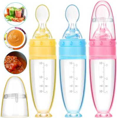 China BPA Free Baby Fruit Feeder Spoon Feeders Bottle Baby Silicone Squeezing Feeding Spoon Custom Size Baby Bottle With Spoon for sale