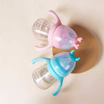 China BPA Free Baby Bottle 180ml Rabbit Good Shape And Comfortable Wide Handle Borosilicate Neck Glass Baby Bottle Colorless for sale