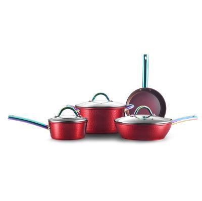 China Sustainable Hot Selling Cookware Non Stick Aluminum Cookware Set With Colored Handle for sale