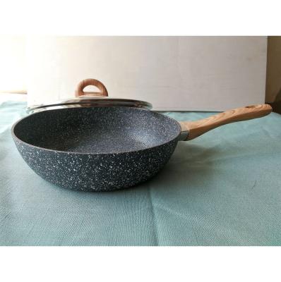 China Sustainable food grade forged non stick aluminum cookware set with wood handle for sale