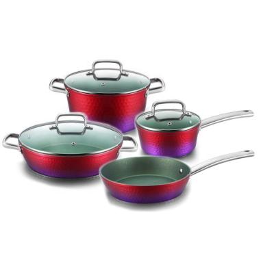 China Sustainable Aluminum Cookware Set Nonstick Hammered Cookware Set for sale