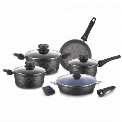 China Non Sustainable Stick Cooking Removable Pan Handle Forged Aluminum Cookware Set for sale