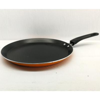 China Sustainable Colorful Eco-friendly PFOA Free Pressed Frying Pan Non-Stick Pizza Pan With Bakelite Handle for sale