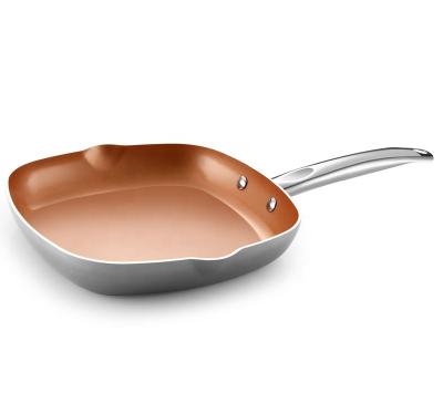 China Square Grill Pan Copper Colored Aluminum Stainless Steel Handle Easy Clean Induction Sustainable for sale