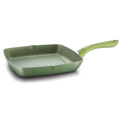 China Sustainable Grill Pan Green Color Square Non-Stick Casserole With Soft Touch Handle for sale