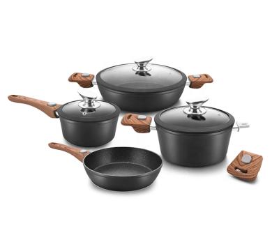 China Sustainable forged cookware set with detachable handle for sale