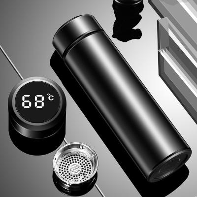 China 2020 Tianyu Water Bottle Viable Temperature Display Smart Matte Black Double Walled Vacuum Thermos for sale