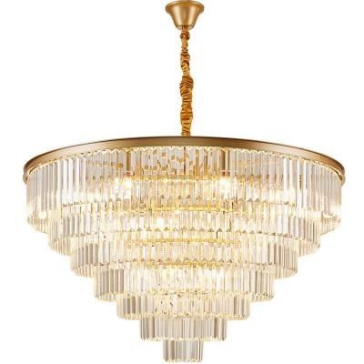 China Delicate Large Gold K9 Crystal Pendant Light Luxury Led Lamps Chandelier Hotel Lobby Modern Modern Classic Long Ceiling for sale