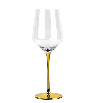 China Unique Luxury Custom Fancy Crystal Goblet Champagne Flute Gold Plated Stem Handmade Wine Glass for sale