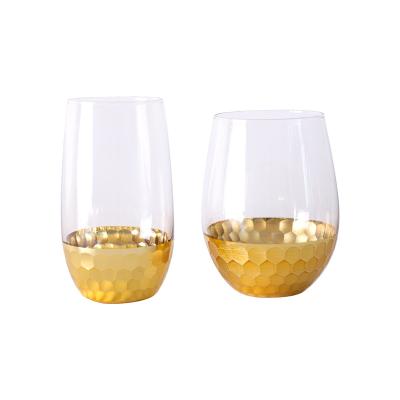 China No Wine Glass Gold Fancy Decorative Stemless Drinking Glass for sale