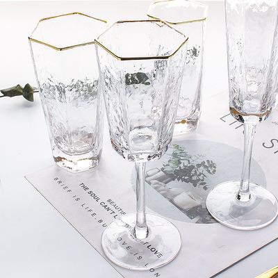 China Luxury Clear Nordic Light Hexagonal Transparent Drinking Glass Hammered Water Cup Juice Glasses Cup for sale