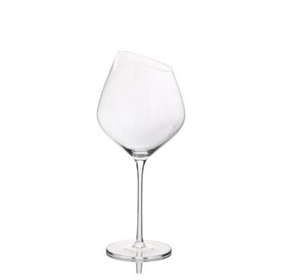 China Wholesale OEM Clear Logo Goblet Set Crystal Champagne Fluff Tilted Wine Glass Cup for sale