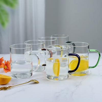 China 300ml Tea Cup Stocked With Straight Handle Chinese High Borosilicate Glass Tea Cup Heat Resistant Flower for sale