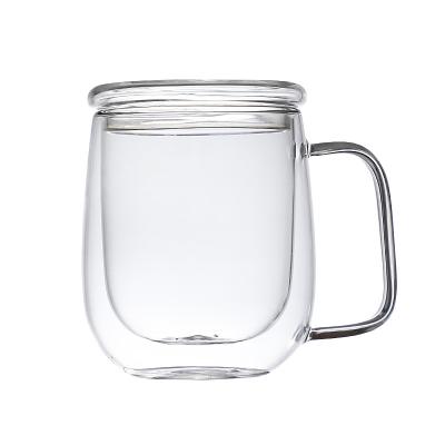 China Art Decor Household Brand Glass Mug With Lid Double-Layer Glass Coffee Mug for sale