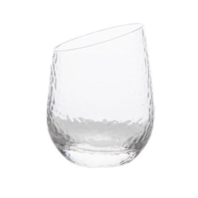 China Factory Price Oblique Mouth Borosilicate Tilted Hammered Drinking Glass for sale