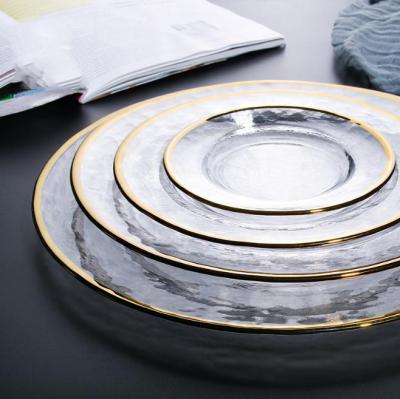 China Sustainable Handmade Gold Rim Sized Charger Dish Cheap Glass Wedding Charger Dish for sale